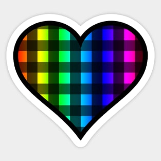 Black and Rainbow Buffalo Plaid Heart Sticker